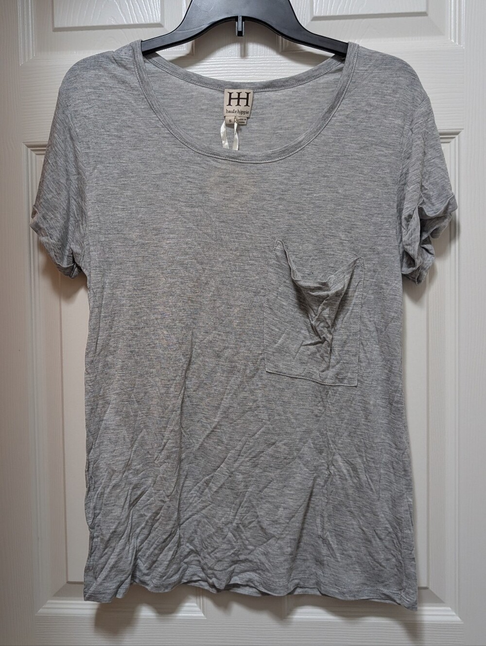 NWT Haute Hippie Gray Pocket Short Sleeve T-shirt Size Small S Modal Slouchy